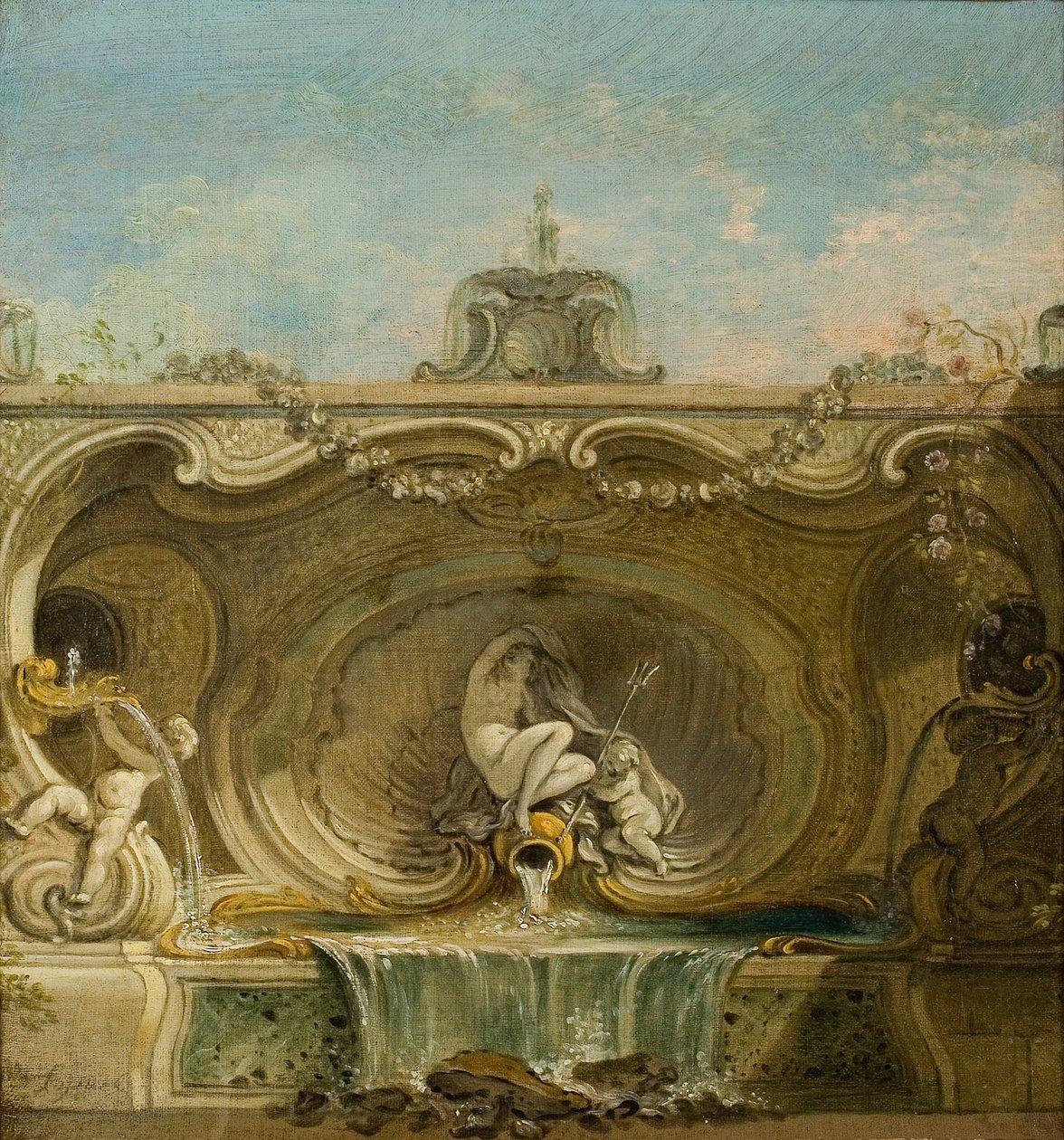 Design fontány. Naiad a Putto, c. 1740. od Jacques Lajoue de