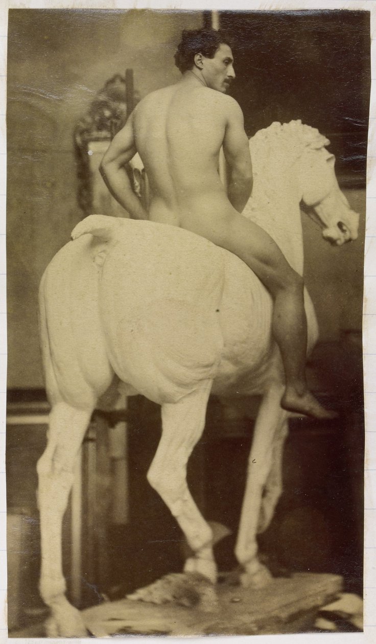 Studie modelu mužského aktu, sedícího na sádrovém koni, v ateliéru Jacquese de Lalaing, možná přípravná studie pro Jezdecký portrét, Museum of Fine Arts Gent od Jacques Lalaing (attributed to)