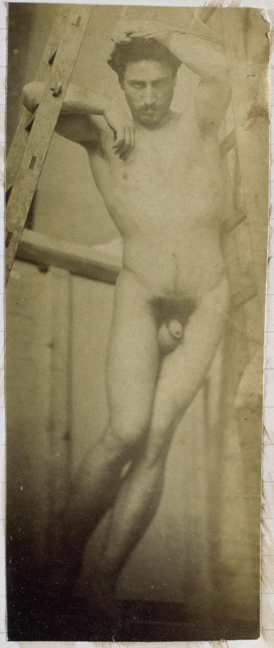Studie modelu mužského aktu, visícího na dřevěném lešení, v ateliéru Jacquese de Lalaing od Jacques Lalaing (attributed to)