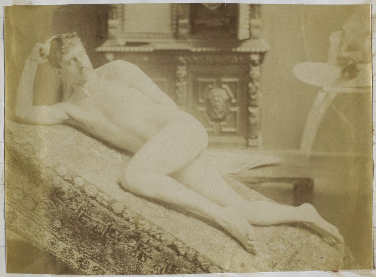 Studie ležícího mužského nahého modelu v ateliéru Jacquese de Lalainga od Jacques Lalaing (attributed to)