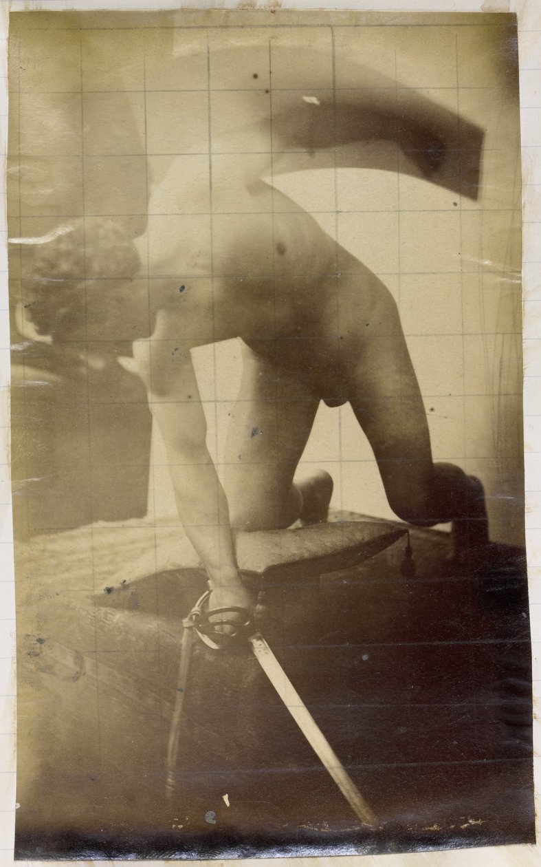Studie modelu mužského aktu, na kolenou s mečem a štítem v rukou, v dílně Jacquese de Lalaing od Jacques Lalaing (attributed to)