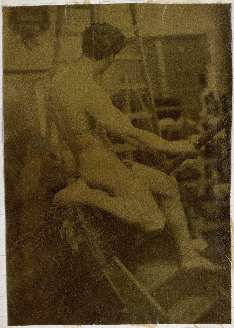 Studie modelu mužského aktu při pohledu zezadu v ateliéru Jacquese de Lalainga od Jacques Lalaing (attributed to)