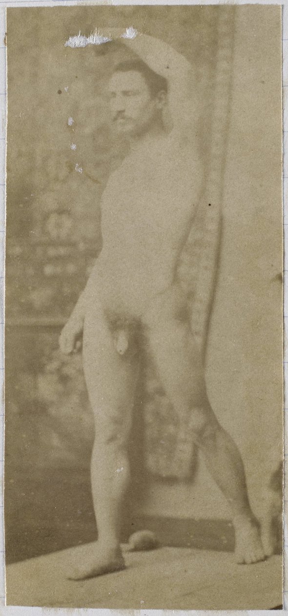 Studie modelu mužského aktu, stojícího a viděného šikmo zepředu, v ateliéru Jacquese de Lalaing od Jacques Lalaing (attributed to)