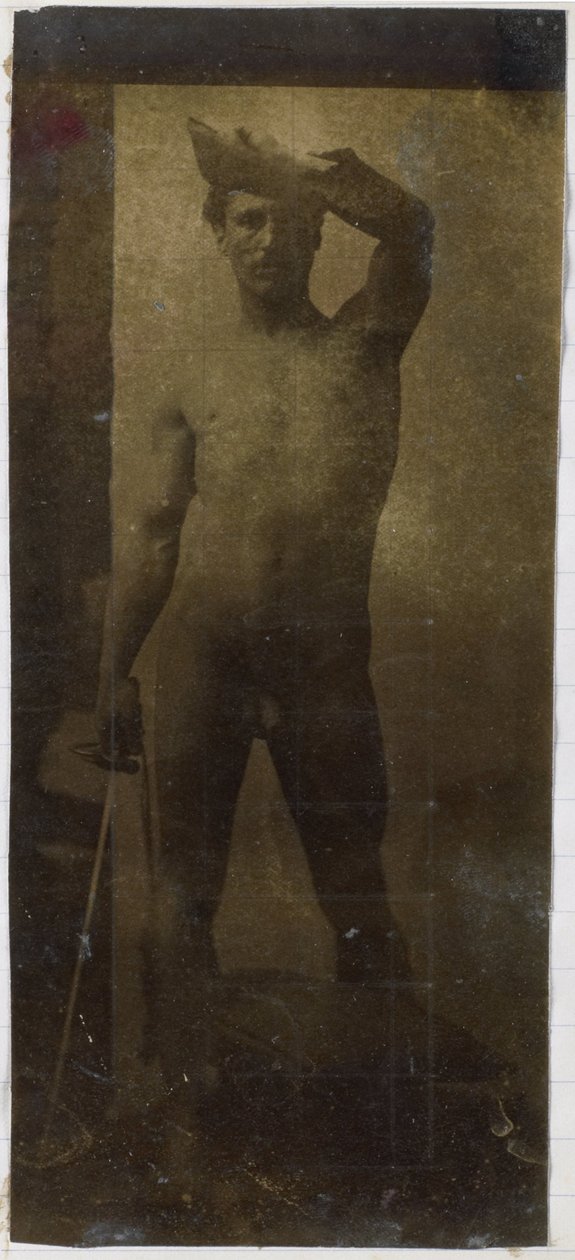 Studie modelu mužského aktu, stojícího vzpřímeně a při pohledu zepředu, v ateliéru Jacquese de Lalaing od Jacques Lalaing (attributed to)