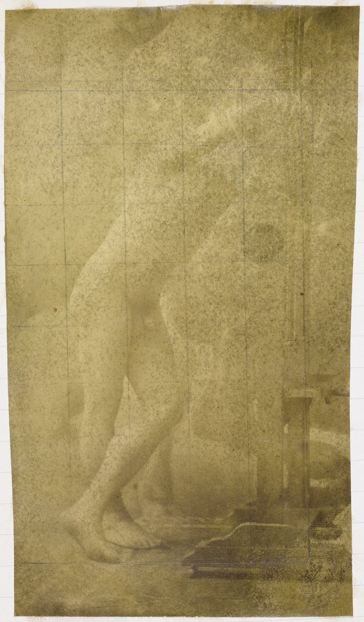 Studie modelu mužského aktu, stojícího a opírajícího se o stojan, v ateliéru Jacquese de Lalaing od Jacques Lalaing (attributed to)