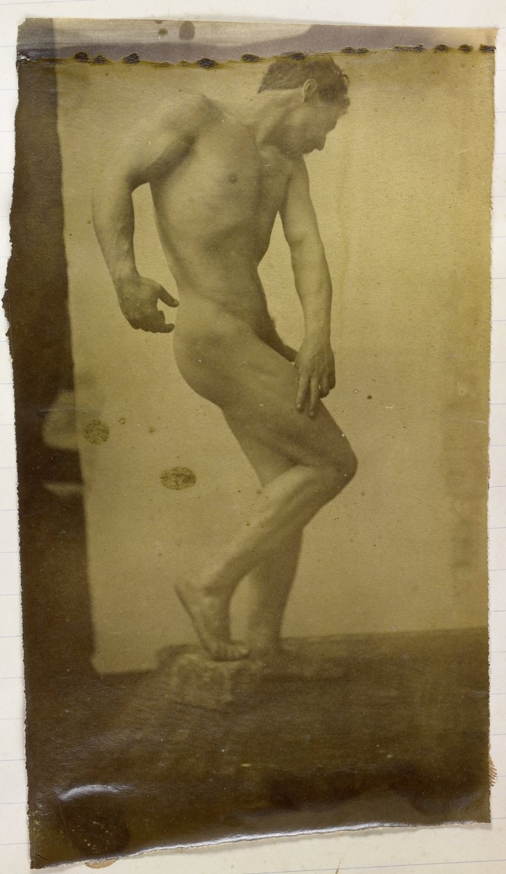 Studie modelu mužského aktu, stojícího a při pohledu ze strany, v ateliéru Jacquese de Lalaing od Jacques Lalaing (attributed to)