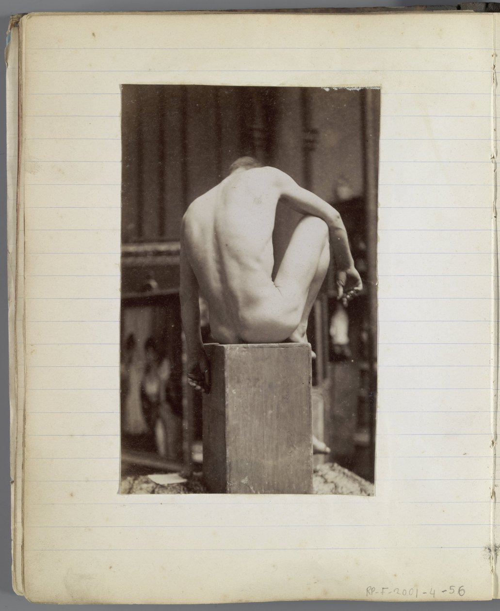 Studie modelu mužského aktu, sedícího a viděného zezadu, v ateliéru Jacquese de Lalainga od Jacques Lalaing (attributed to)