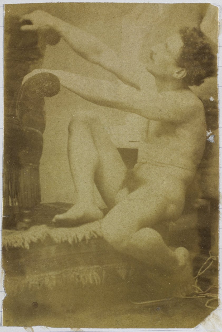 Studie modelu mužského aktu, sedícího a viděného ze strany, v ateliéru Jacquese de Lalaing od Jacques Lalaing (attributed to)