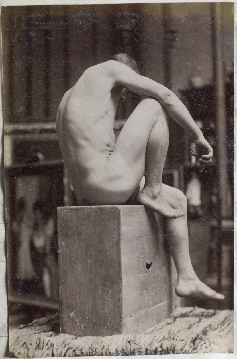 Studie modelu mužského aktu, sedícího a viděného ze strany, v ateliéru Jacquese de Lalaing od Jacques Lalaing (attributed to)