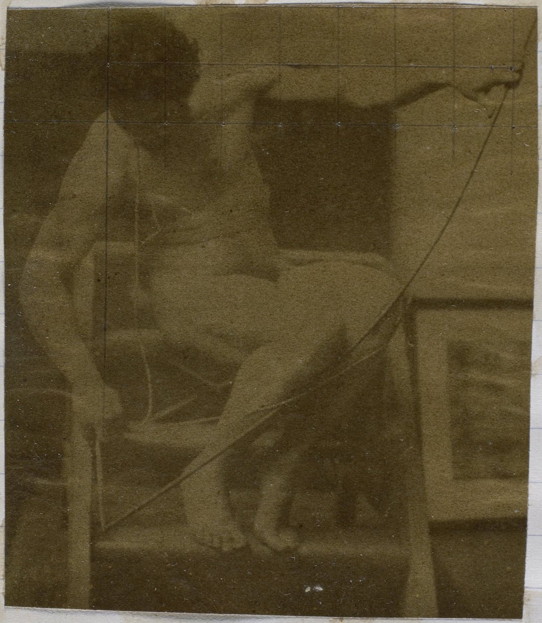Studie mužského nahého modelu sedícího na schodu, při pohledu zepředu s provazem a lukem na klíně, v ateliéru Jacquese de Lalaing od Jacques Lalaing (attributed to)