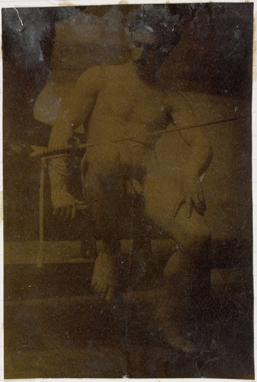 Studie modelu mužského aktu, sedícího zepředu s mečem na klíně, v ateliéru Jacquese de Lalainga od Jacques Lalaing (attributed to)