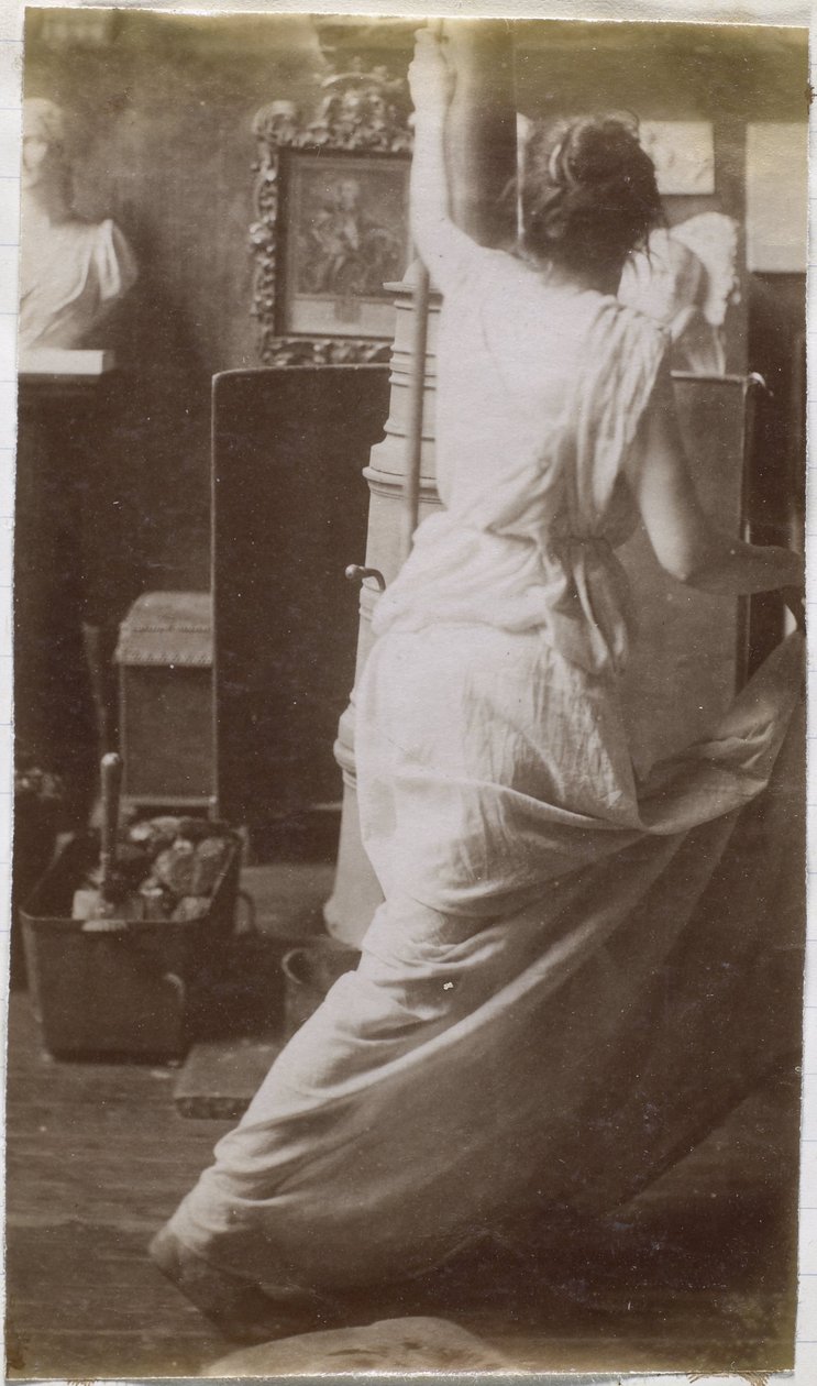 Studie ženského modelu v závěsu při pohledu zezadu v ateliéru Jacquese de Lalaing od Jacques Lalaing (attributed to)