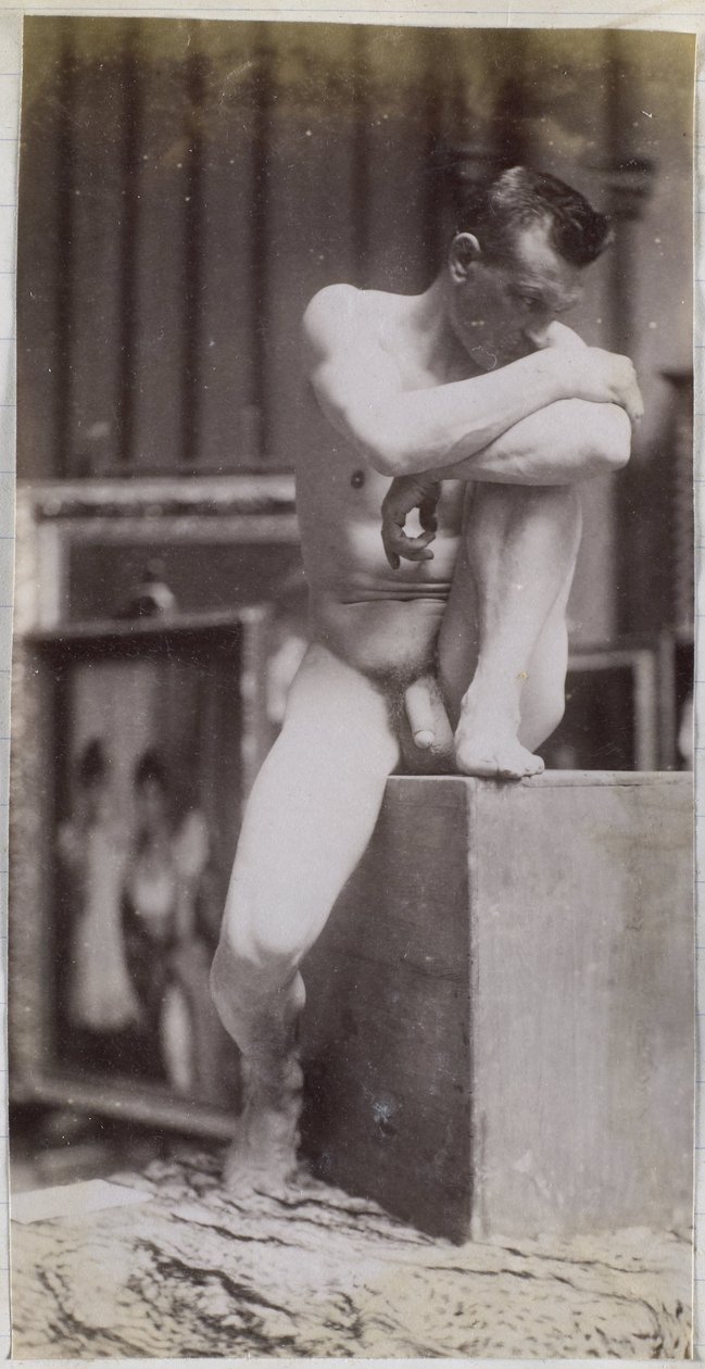 Studie sedícího modelu mužského aktu v ateliéru Jacquese de Lalainga od Jacques Lalaing (attributed to)