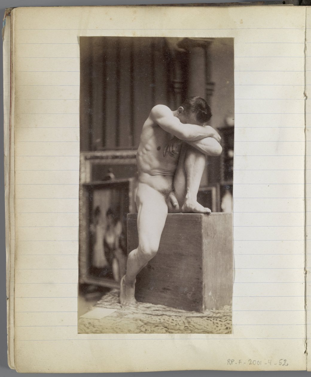 Studie sedícího modelu mužského aktu v ateliéru Jacquese de Lalainga od Jacques Lalaing (attributed to)
