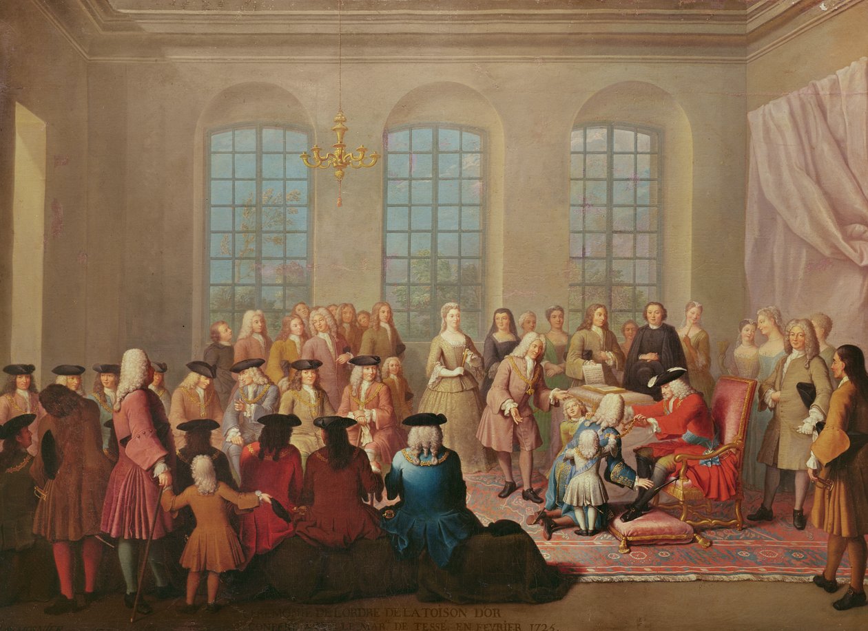 Filip V. Španělský dává zlaté rouno maršálovi z Tesse jako francouzskému velvyslanci ve Španělsku v roce 1724 od Jacques Laumosnier