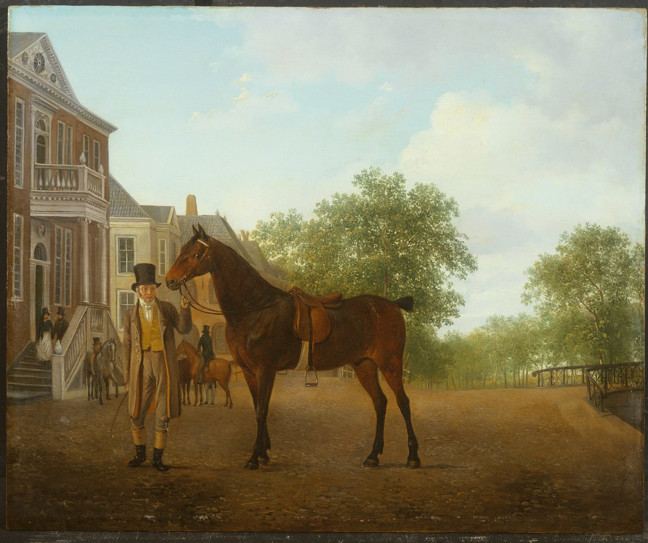 Gentleman držící osedlaného koně v ulici u kanálu od Jacques Laurent Agasse