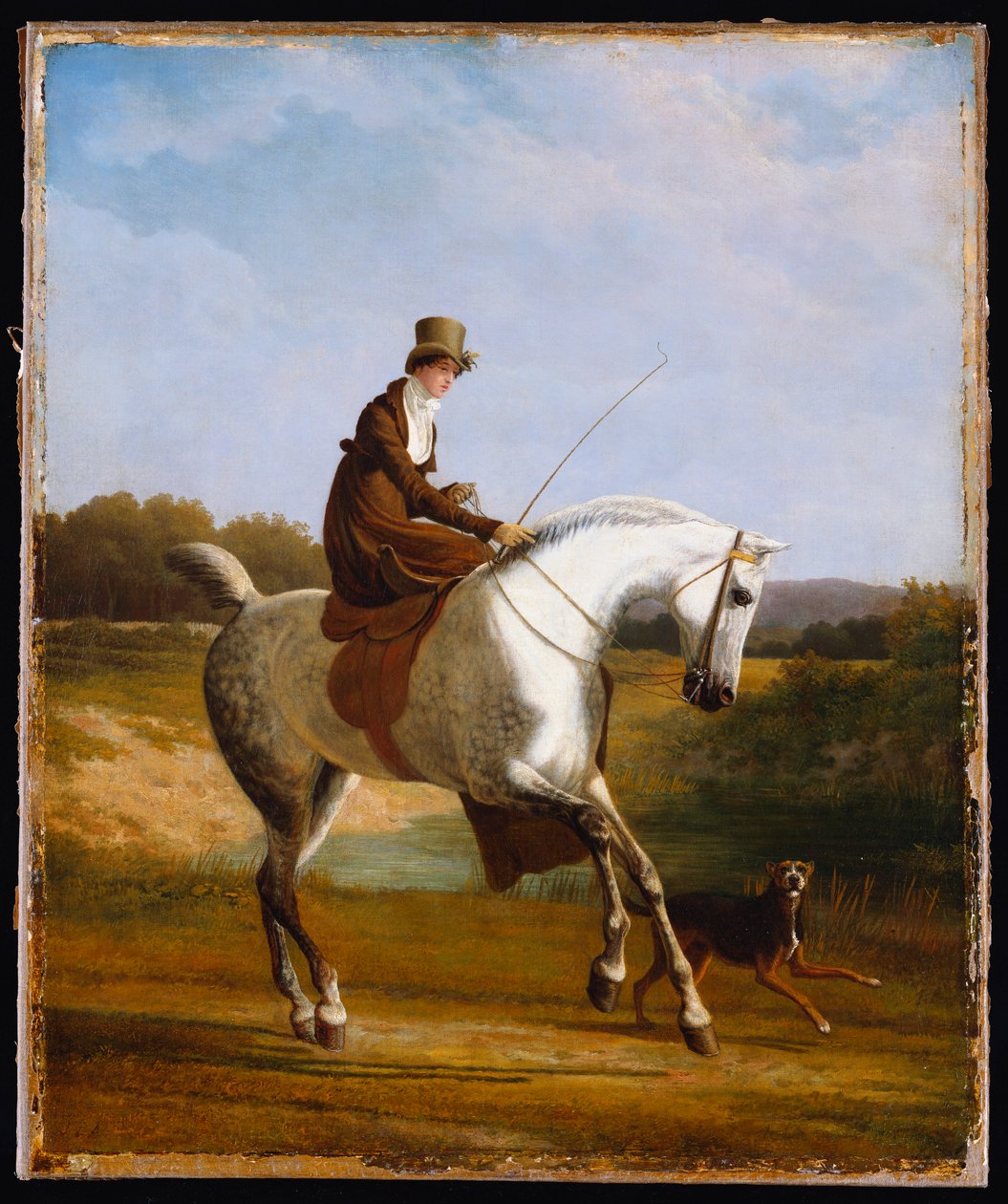Slečna Cazenove na šedém lovci, psu běžícím vedle od Jacques Laurent Agasse
