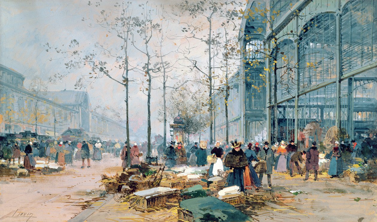 Les Halles, Paříž (tužka a kvaš na papíře) od Jacques Lieven