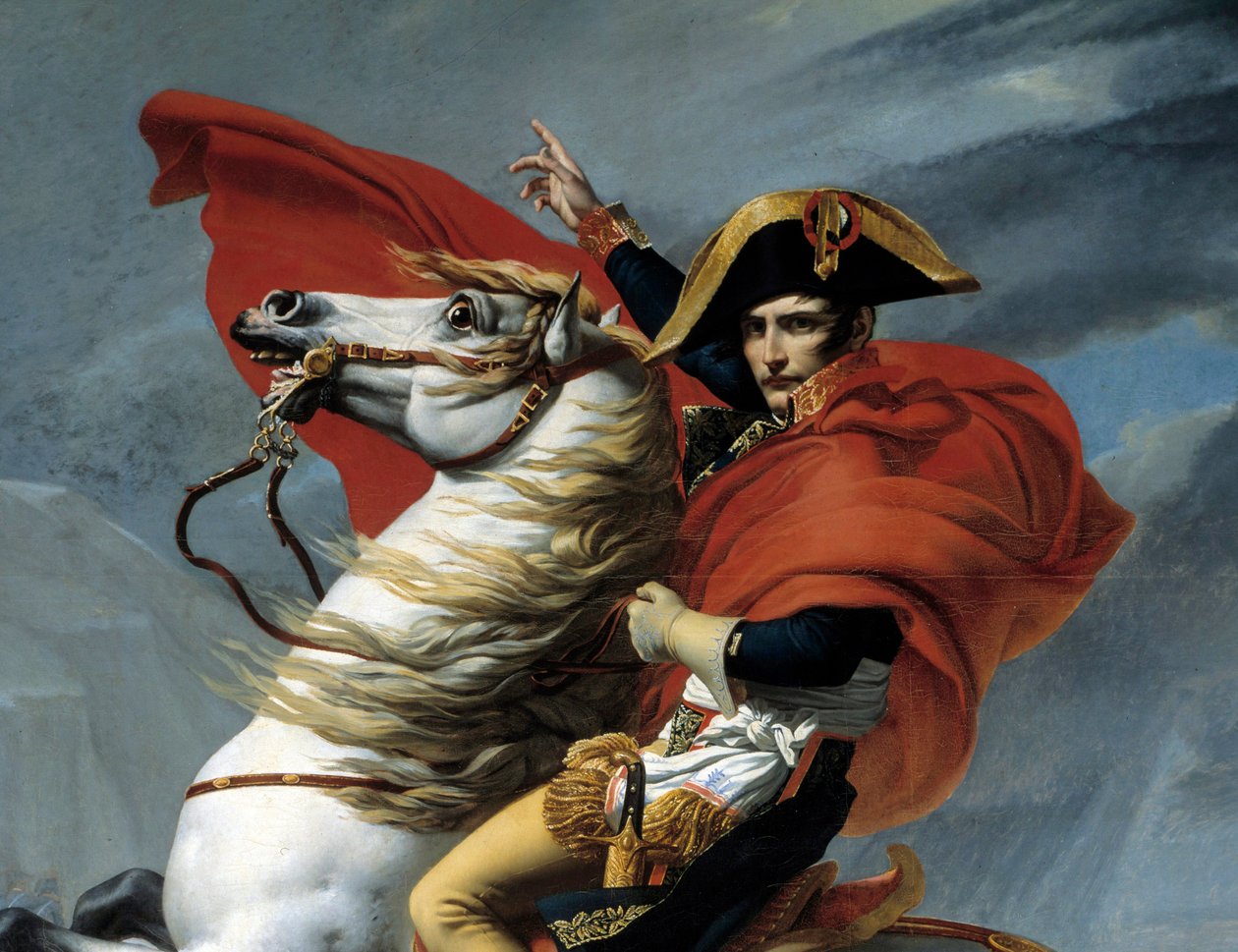 První konzul Napoleon Bonaparte (1769-1821) překračující Alpy v průsmyku Grand Saint-Bernard v květnu 1800 Detail. Obraz Jacquese Louise Davida (1748-1825) Paříž 19. století, Musee de l