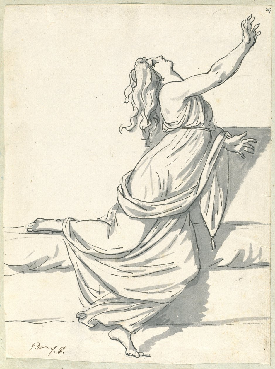 Rozrušená žena s hlavou odhozenou dozadu od Jacques Louis David