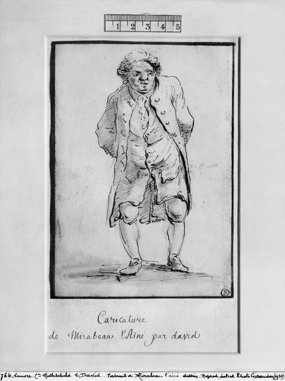 Karikatura Honore Gabriela Riquetiho, hraběte de Mirabeau (pero, hnědá tuš a šedá barva na papíře) od Jacques Louis David