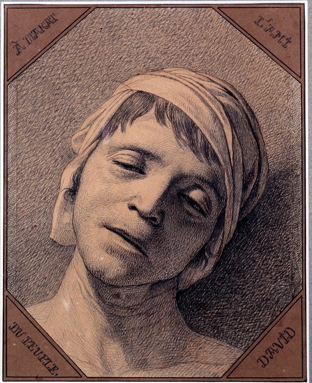 Studie o povaze hlavy Jeana Paula Marata (1763-1793) zavražděného 13.7.1793 Kresba Jacquese Louise Davida (1748-1825). Rozměr 0,27 x 0,21 m Zámecké muzeum Versailles od Jacques Louis David