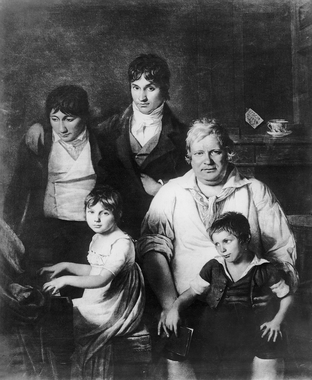 Rodinný portrét, dříve známý jako Michel Gerard (1737-1815), člen Konventu, se svou rodinou, konec 18. století (černobílá fotografie) od Jacques Louis David
