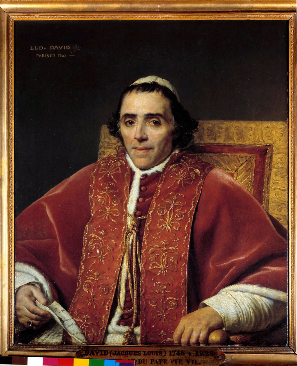 Polotělý portrét papeže Pia VII. (Gregoire Chiaramonti), papež v roce 1800 (1742-1823) Obraz Jacques Louis David (1748-1825) 19. století Sun. 0,91x0,85 m. - Polotělový portrét papeže Pia VII. (Gregoire Chiaramonti), papeže v roce 1800 (1742-1823). Malování od Jacques Louis David