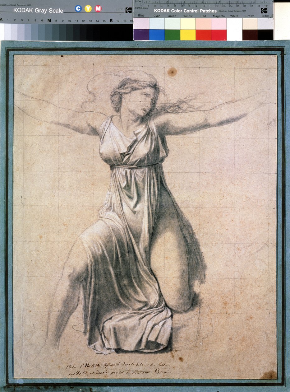 Hersilia (Hersilie)"": reprezentace jednoho ze Sabinů zasahujících mezi Romulem a Tatiem, králem Sabinů. Studie k obrazu "Les sabines"" Kresba Jacquese Louise Davida (1748-1825) 1795-1798 Moskva. Puškinovo muzeum výtvarných umění od Jacques Louis David