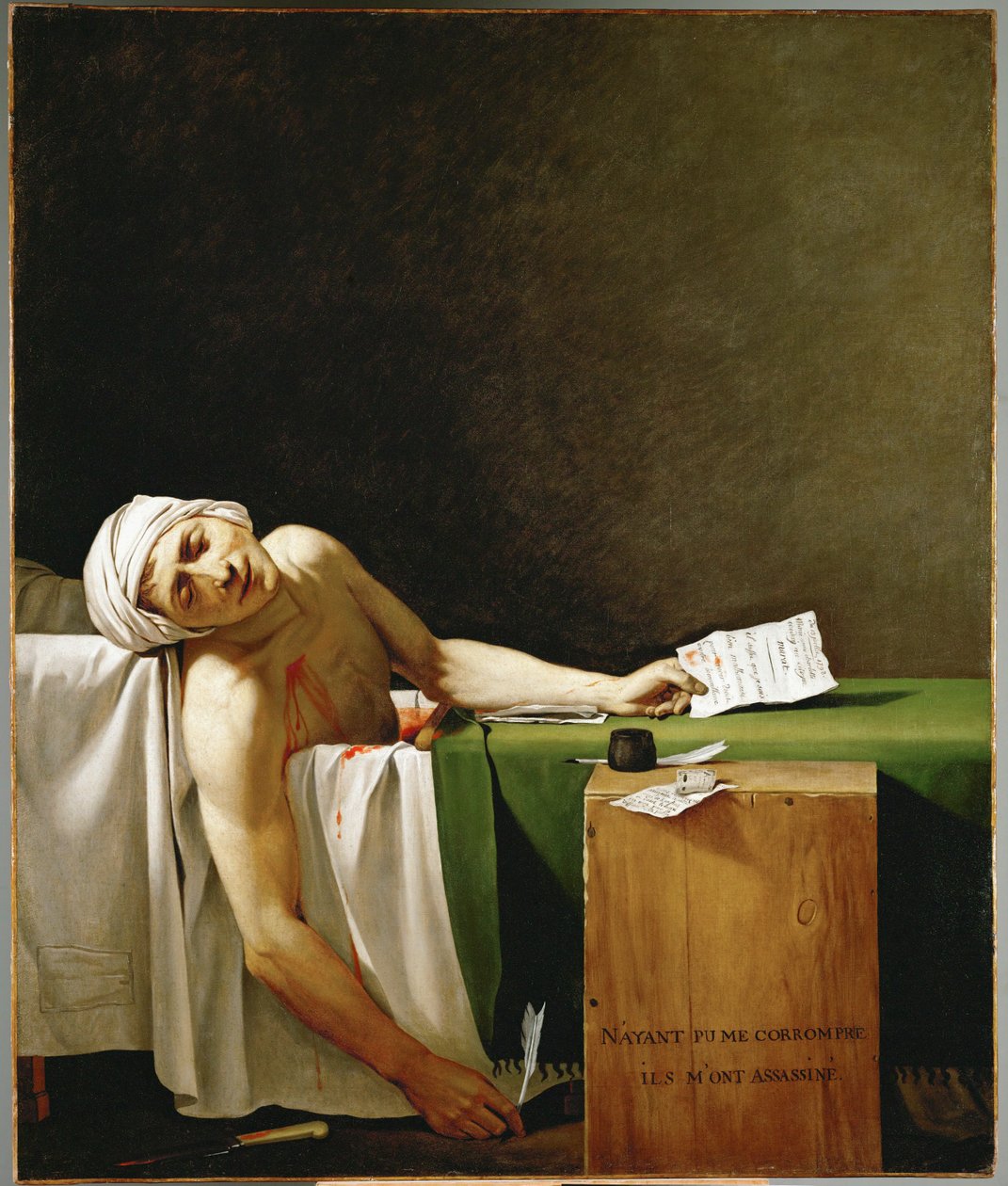 Jean Paul Marat, politik a publicista, mrtvý ve vaně, zavražděn Charlotte Cordayovou v ... od Jacques Louis David