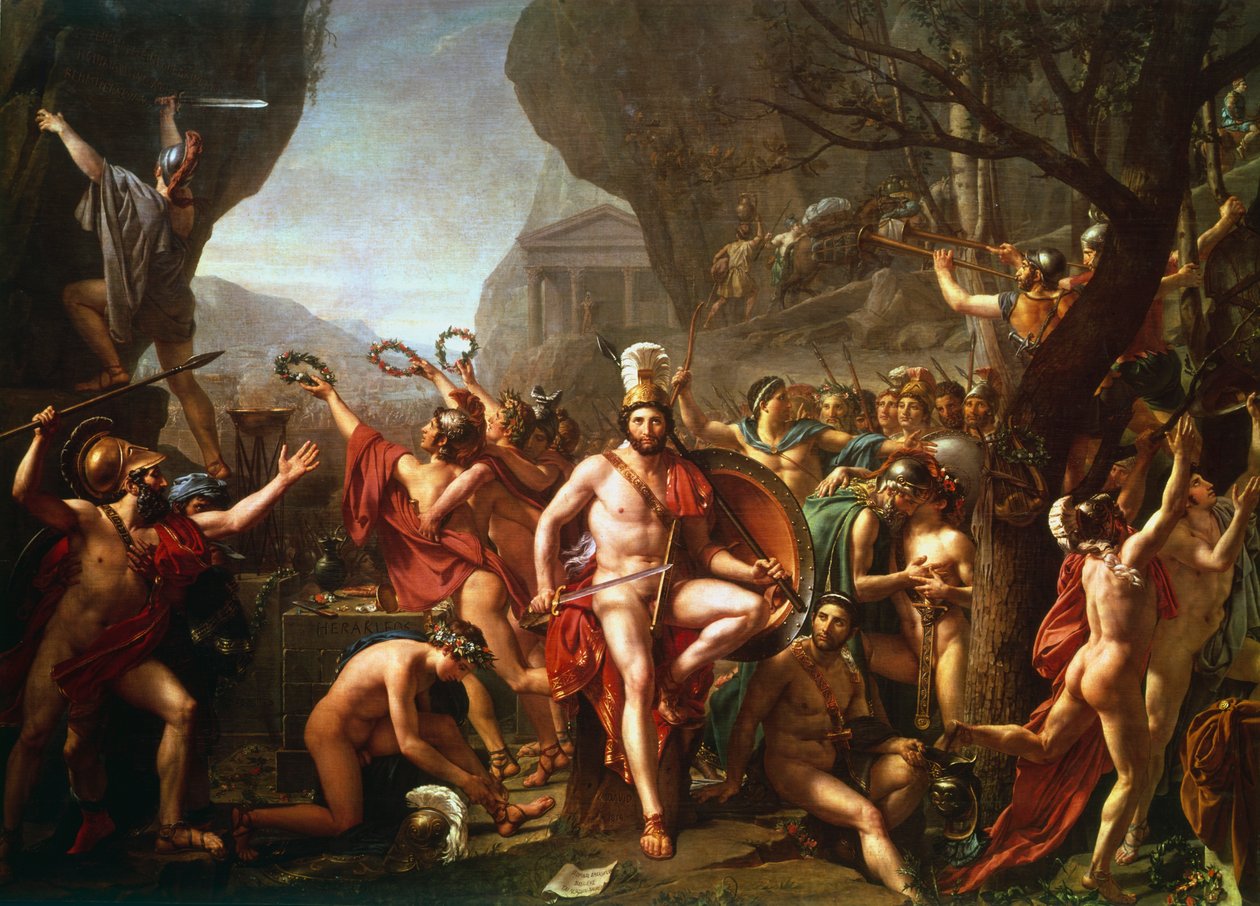 „Leonidas u Thermopyl“, 5. století před naším letopočtem, c1814 od Jacques Louis David