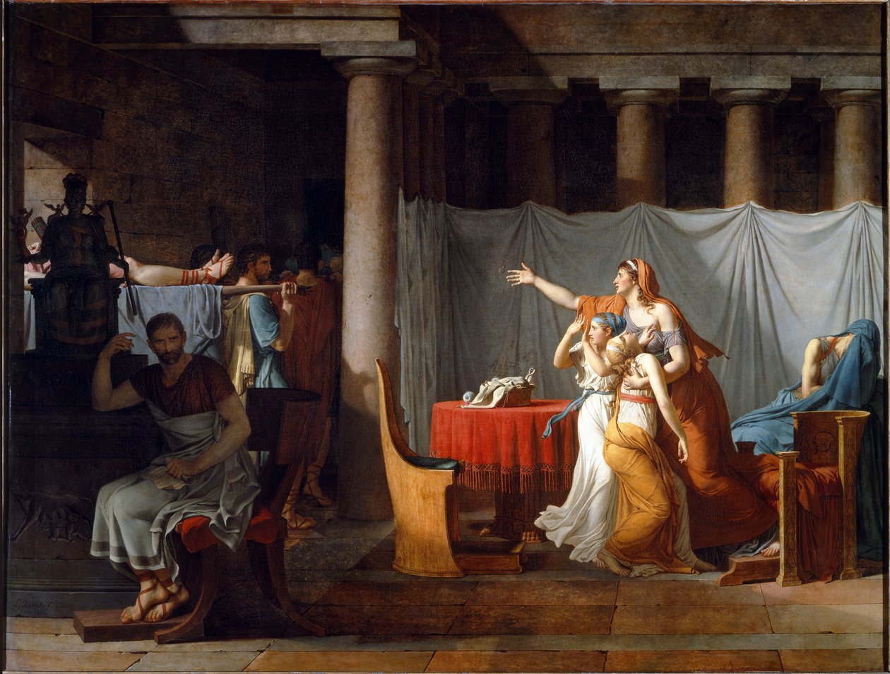 Lictors Bearing to Brutus the Body of his Sons - olej na plátně od Jacques Louis David