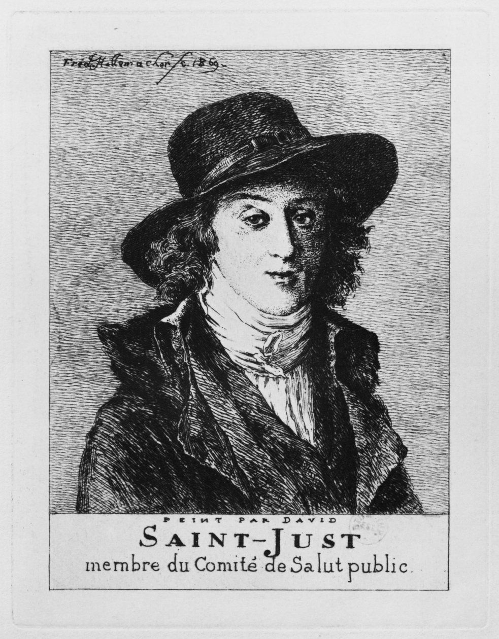 Louis Antoine Leon de Saint-Just, vyryl Frederic Desire Hillemacher (1811-86) 1869 od Jacques Louis David