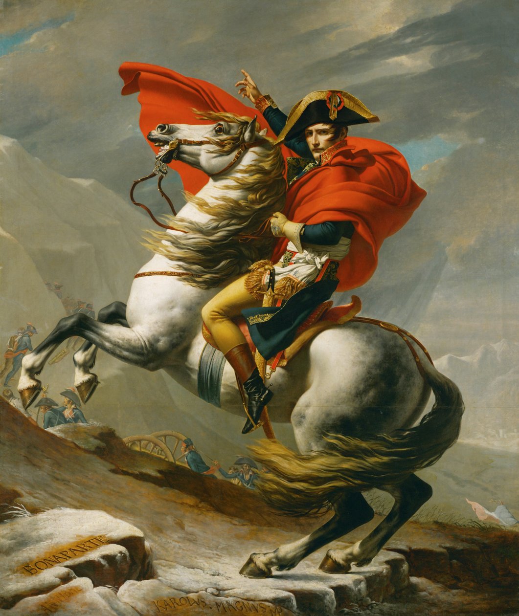 Napoleon projíždí průsmykem Saint Bernhard, jedna z pěti verzí ... (olej na plátně) od Jacques Louis David