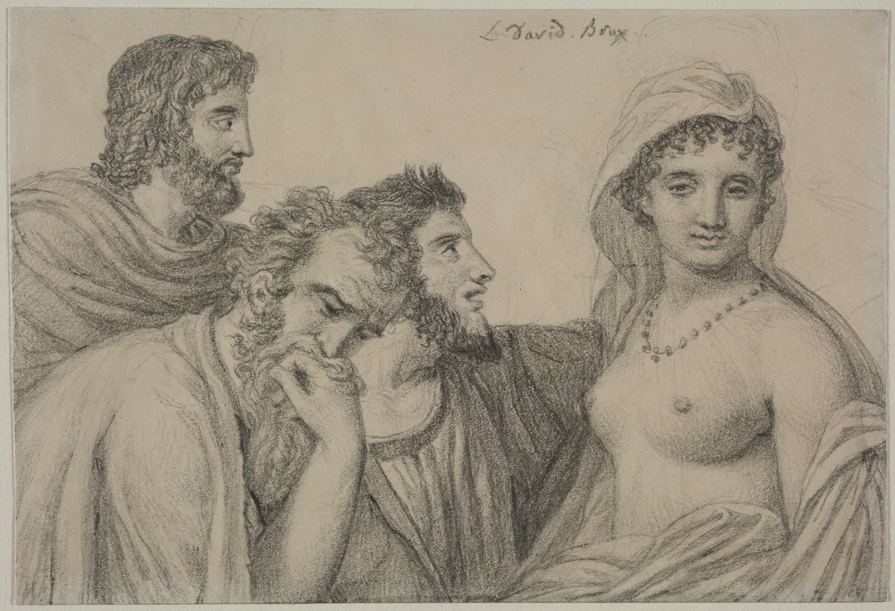 Phryné před soudci, asi 1816-1820 (černá křída na vliesovém papíře) od Jacques Louis David