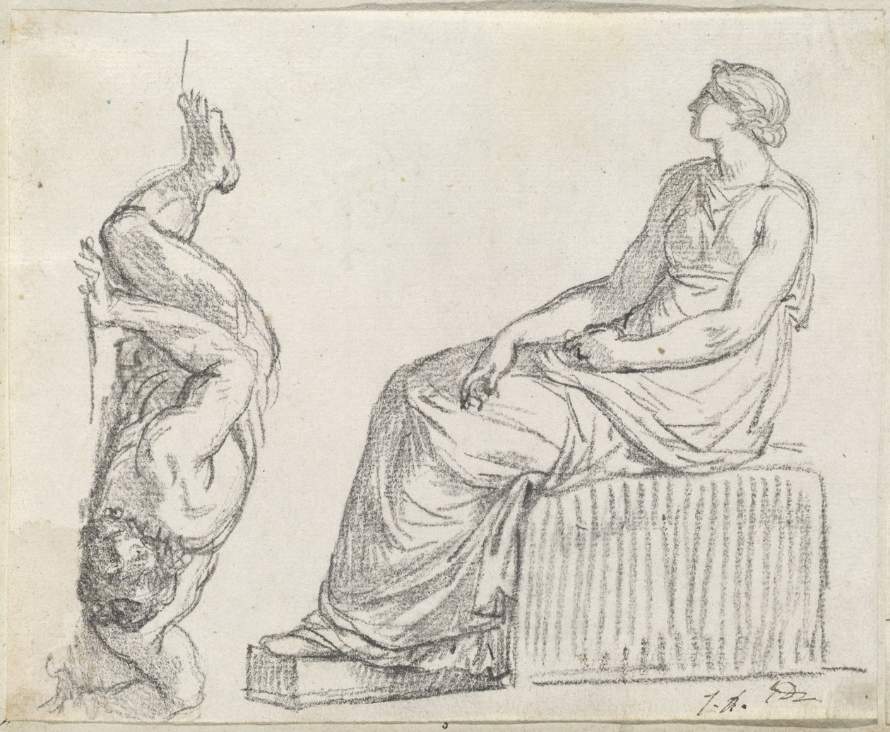 Sedící žena a muž rozléhající se na zemi od Jacques Louis David
