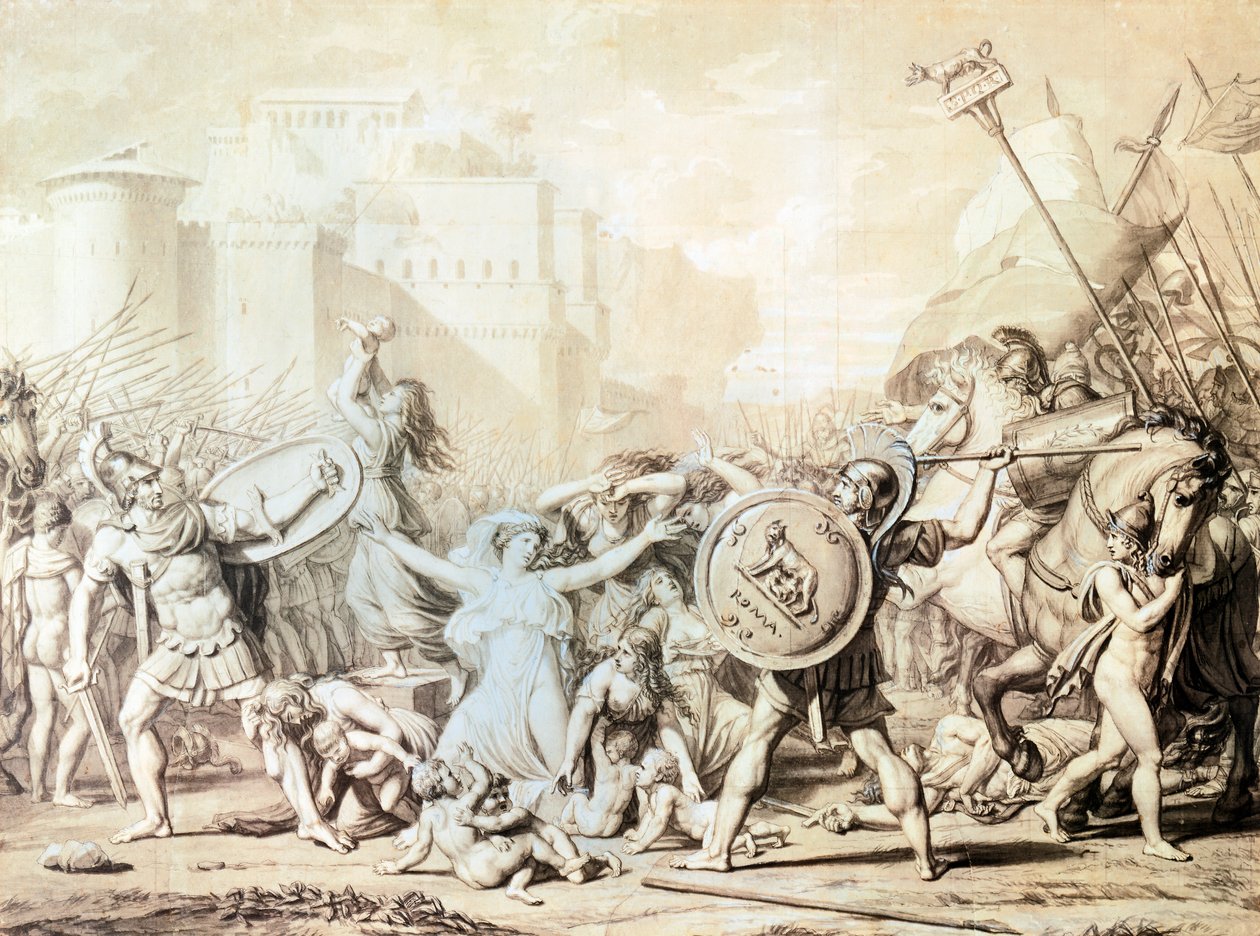 Studie pro znásilnění Sabine Women (pero, tuš, akvarel a kresba tužkou) od Jacques Louis David