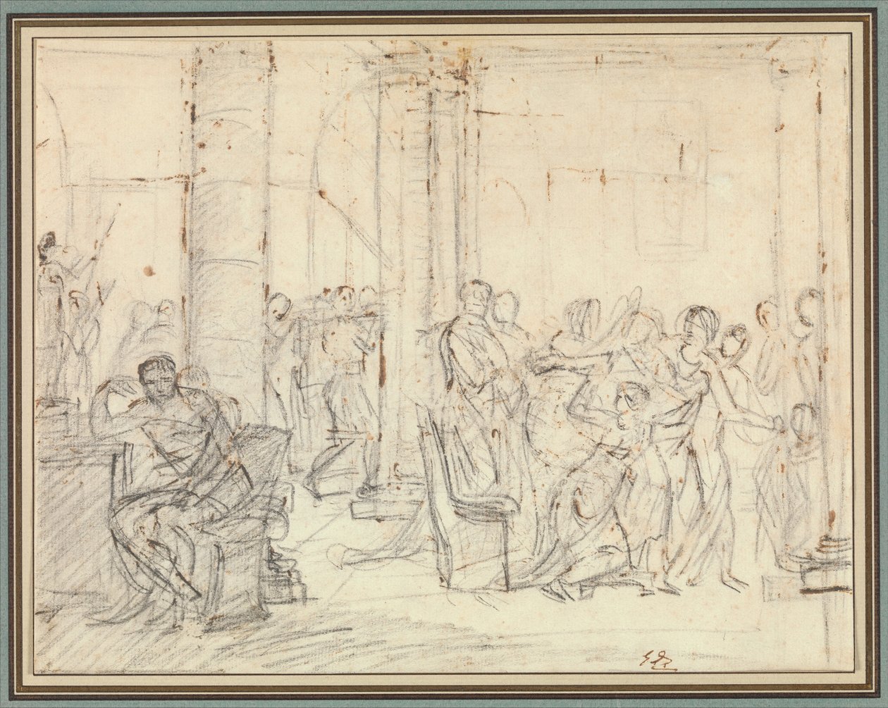 Studie k obrazu Liktorové přinášejí Brutovi těla jeho synů od Jacques Louis David