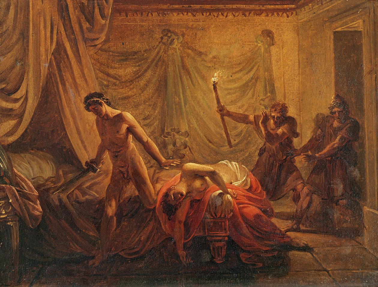 Smrt Kleonice (olej na plátně nalepeném na dřevě) The od Jacques Louis David