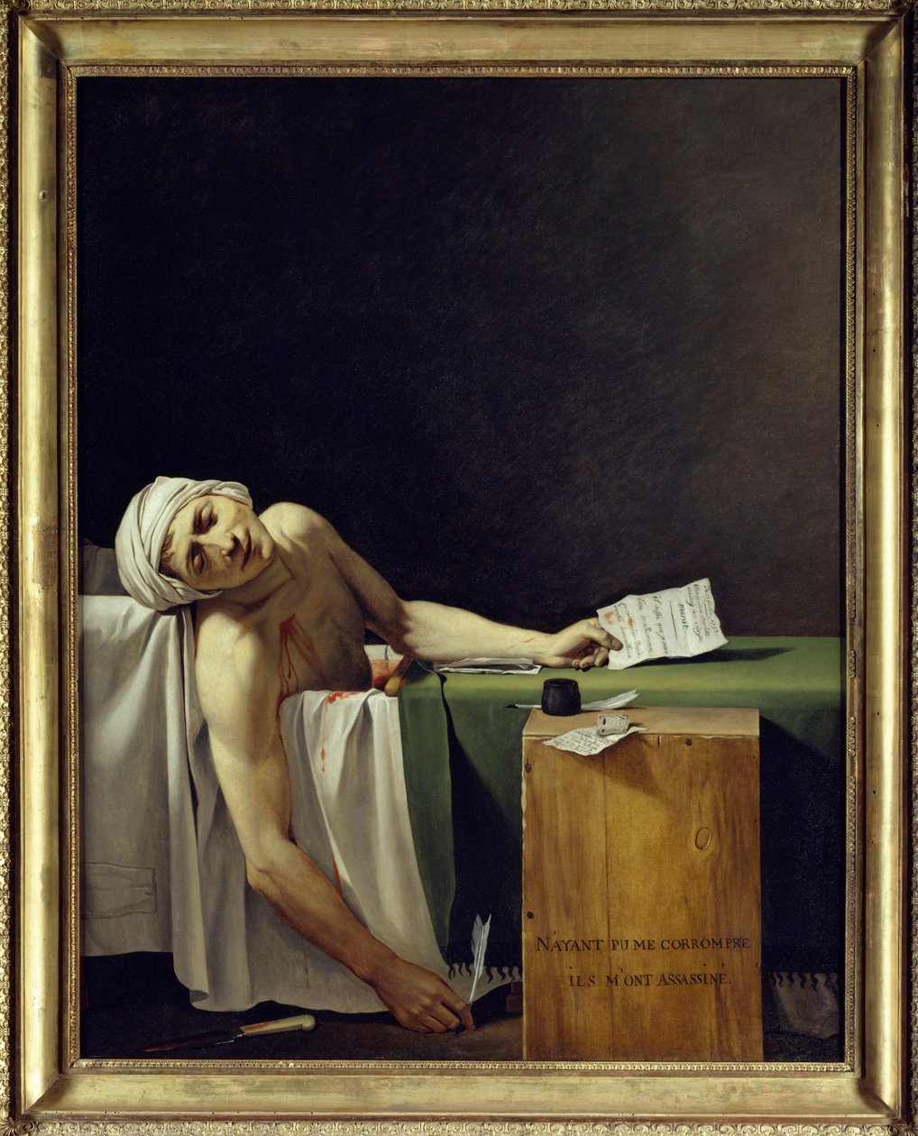 Smrt Marata (John Paul Marat (1743-1793) zavražděn). Obraz Jacquese Louise Davida (1748 - 1825). 1793 ne. 1,62x1,3m. Muzeum Louvre v Paříži od Jacques Louis David