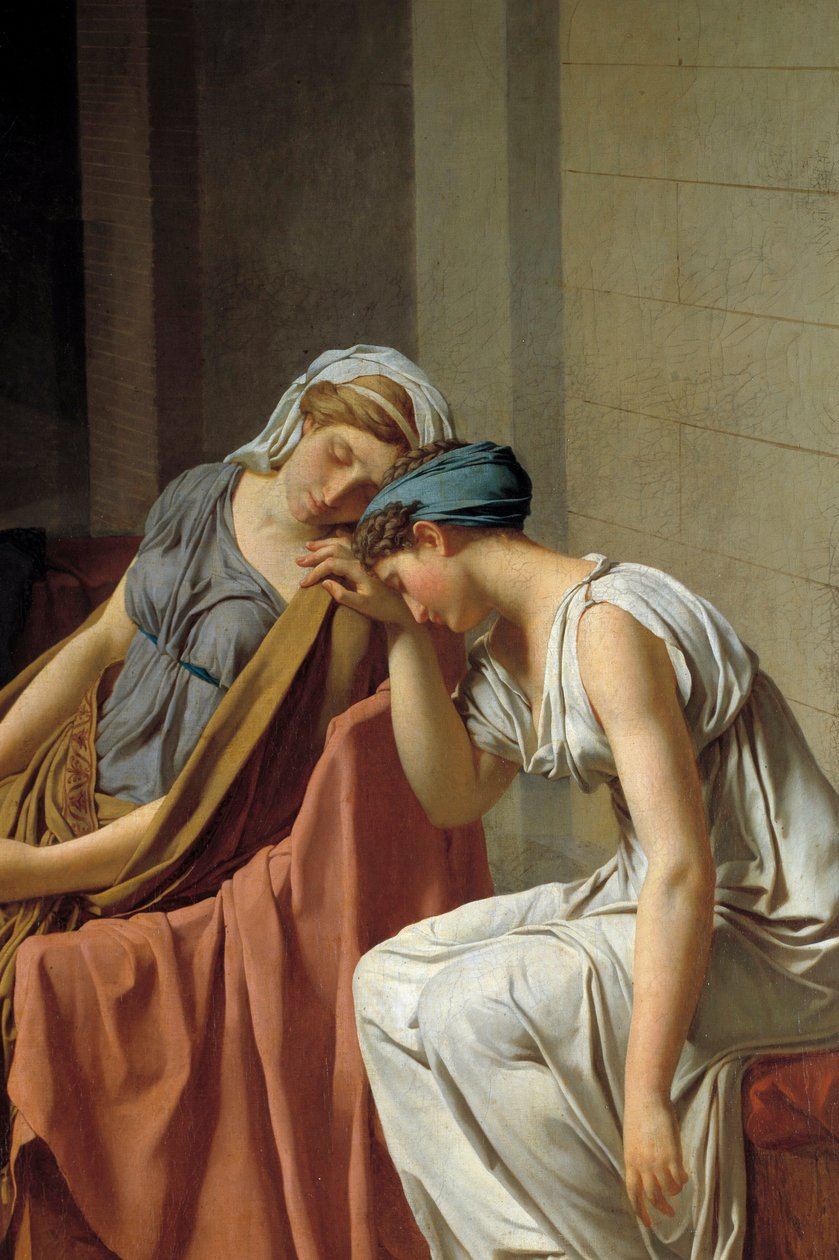 Přísaha Horaceova detailu představující ženy se zhroutila v bolestech. Obraz od Jacquese Louise Davida (1748-1825) 1784 Ne. 0,26 x 0,37 m od Jacques Louis David