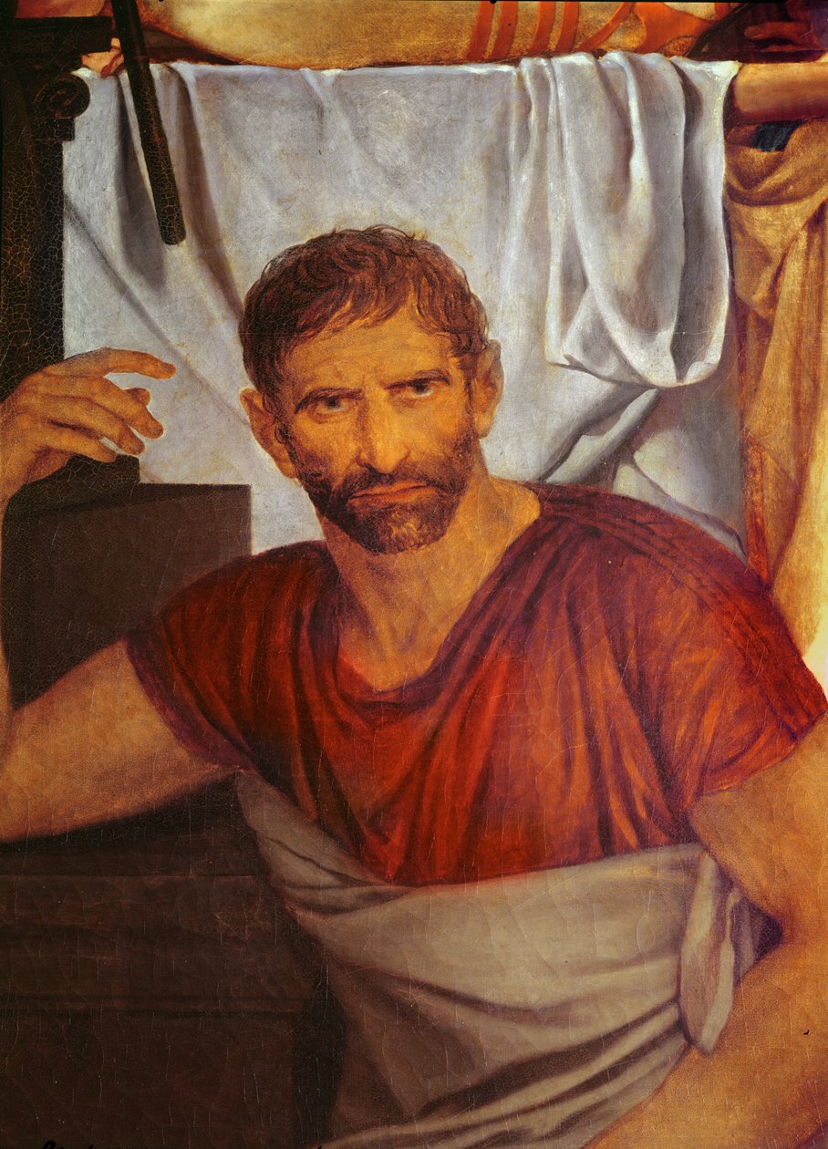Liktoři přinášejí Brutovi těla jeho synů detail tváře Brutuse, 1789 olej na plátně od Jacques Louis David
