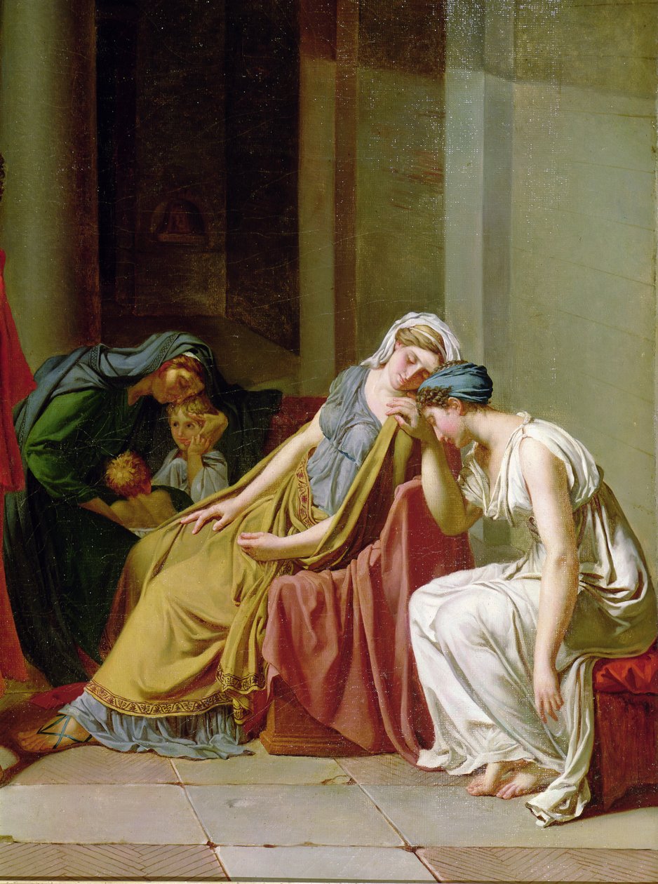 Detail přísahy Horatii skupiny žen napravo, olej na plátně kolem roku 1783 od Jacques Louis David