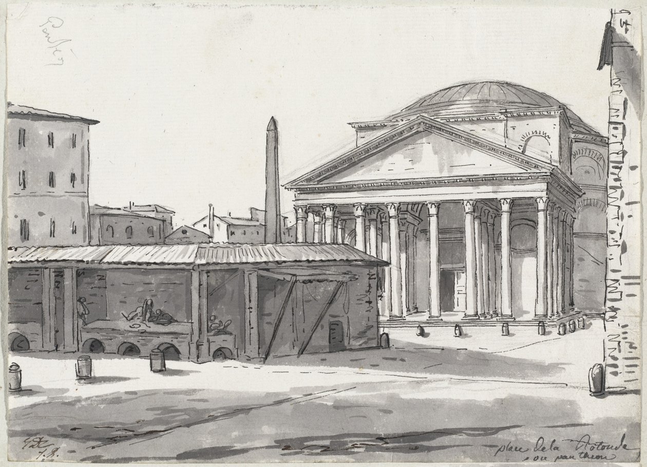 Pantheon při pohledu z náměstí Piazza od Jacques Louis David