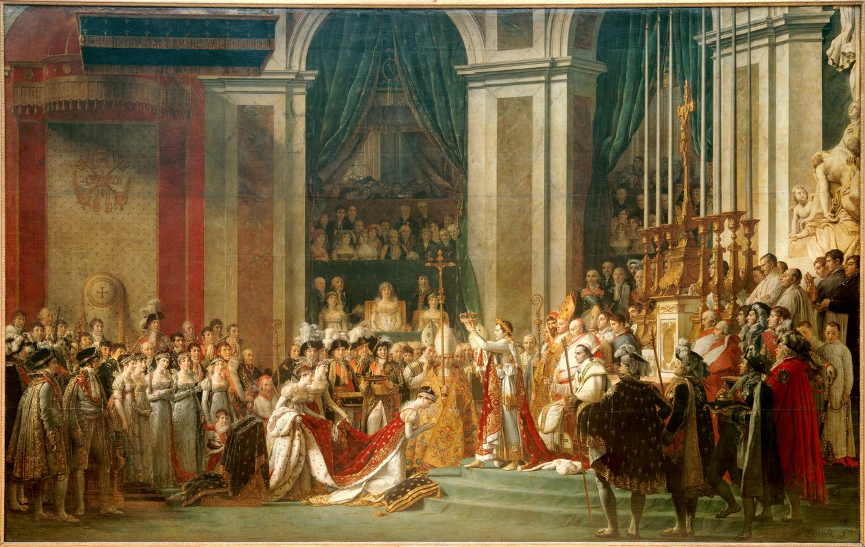 Keisari Napoleon I:n vihkiminen ja keisarinna Josephinen kruunaus od Jacques Louis David