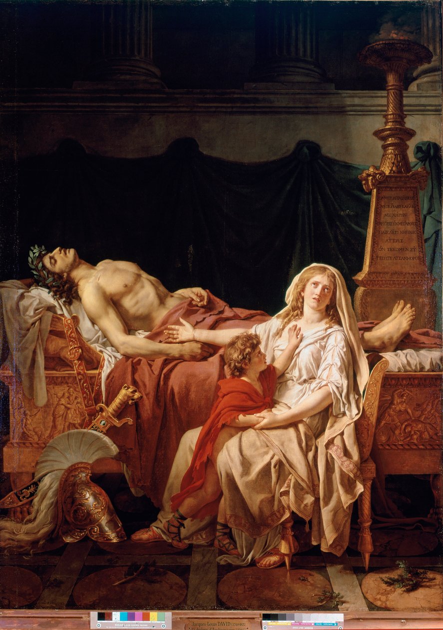 Bolest vdovy Andromaque Hectora, zabitá Achillem, reprezentovaná tělem jejího manžela. Obraz Jacquese Louise Davida (1748-1825) Paříž, Musee du Louvre od Jacques Louis David