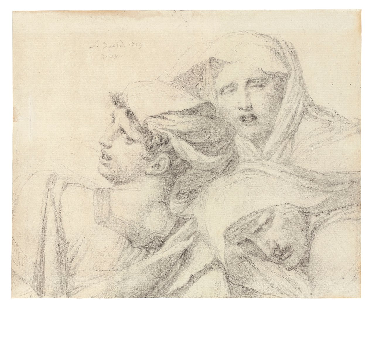 Tři ženy v klasických šatech, délka po prsa, s utrápeným výrazem, 1819 od Jacques Louis David