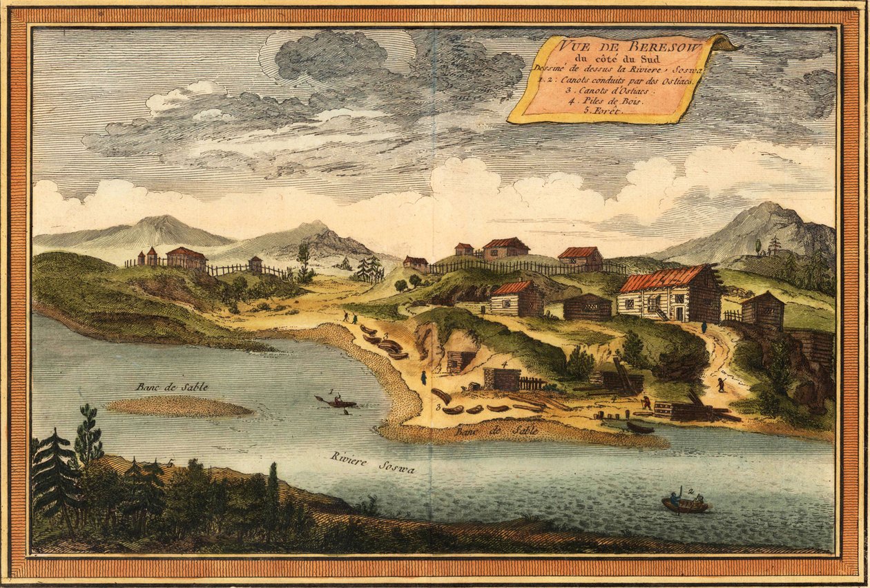 Pohled na Beryozovo od řeky Sosva, 1760 od Jacques Nicolas Bellin