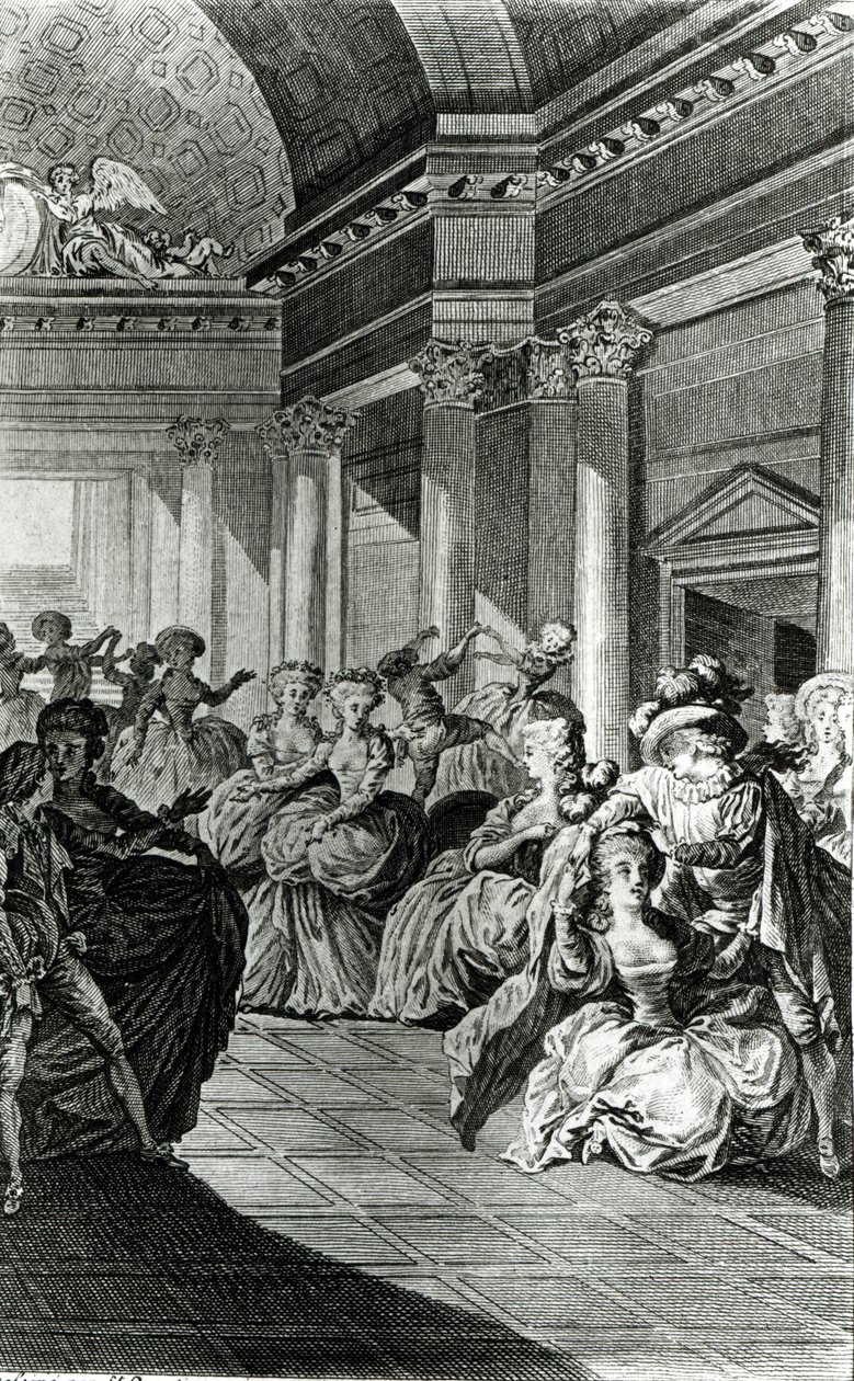 „Vrátí tě čistou a cudnou tvému manželovi“, scéna ze čtvrtého dějství „Figarova svatba“ od Pierra-Augustina Carona de Beaumarchais (1732-99), vyrytá Claudem Nicolasem Malapeauem (1755-1803) 1 od Jacques Philippe Joseph de Saint Quentin