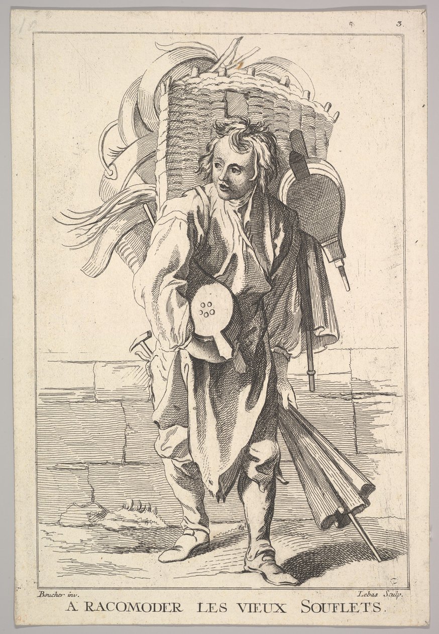 Reverzní kopie A Racomoder les Vieux Souflets Mend the Old Bellows, z Le Cri..., 18. století. od Jacques Philippe Le Bas